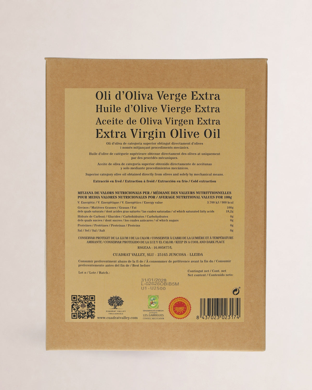 informacion nutricional aceite cuadrat valley