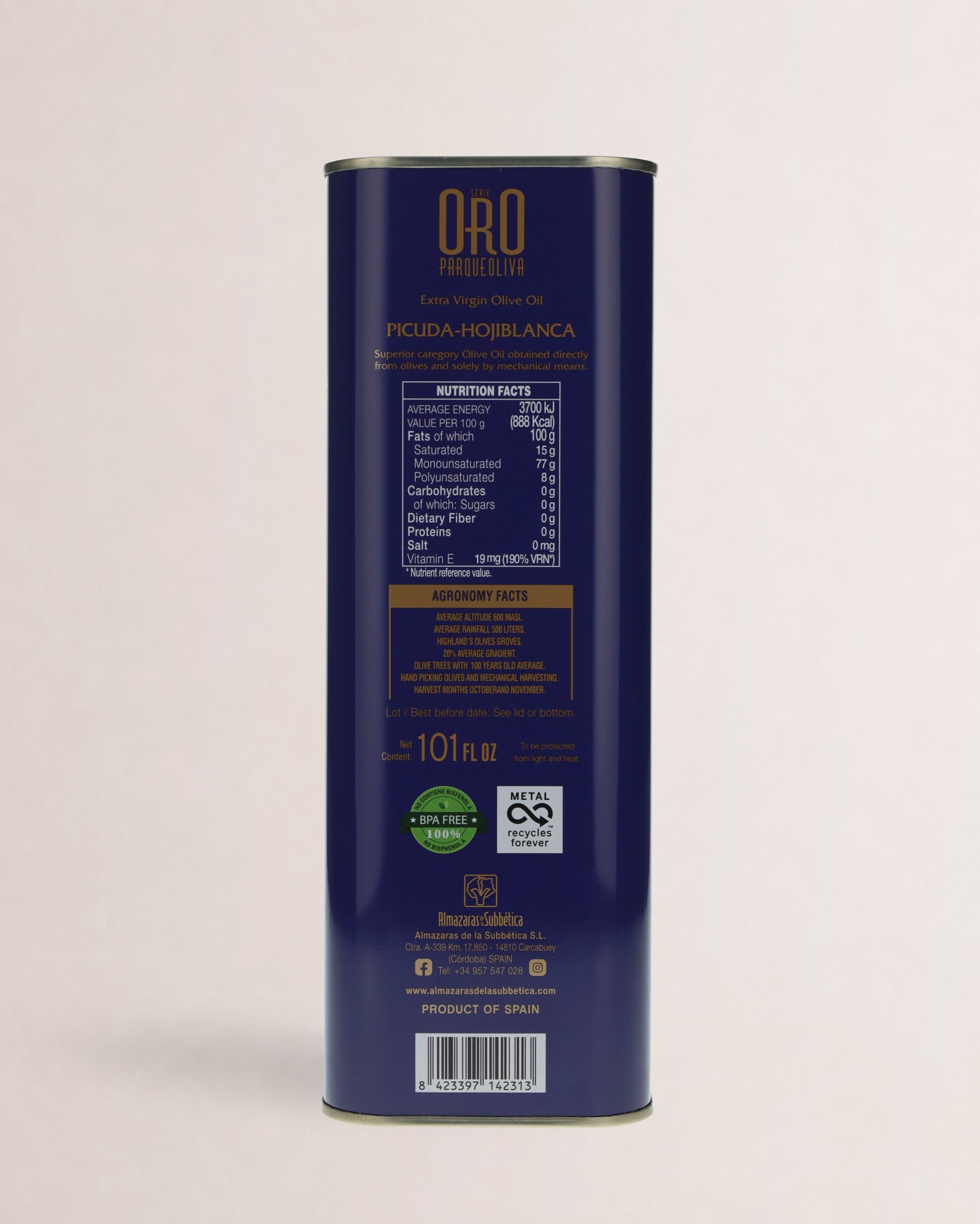 Parqueoliva Gold Series Olive Oil, 3-Liter Tin