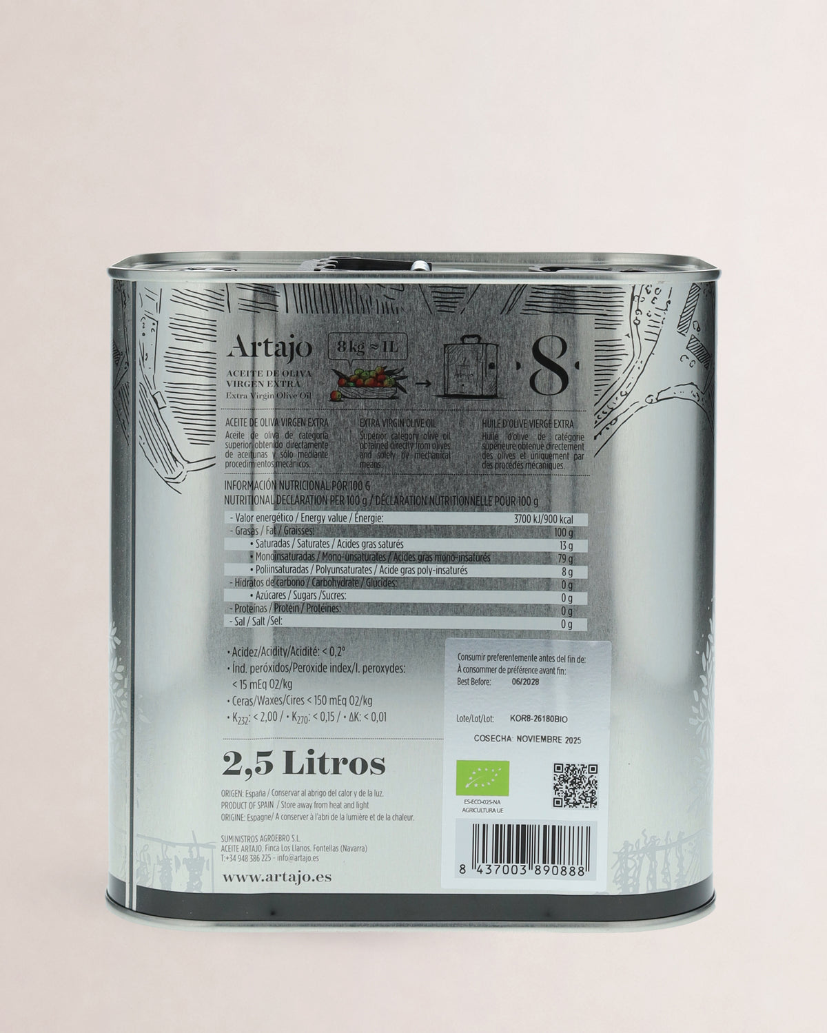 Artajo 8 Arbequina Bio Lata 2500ml