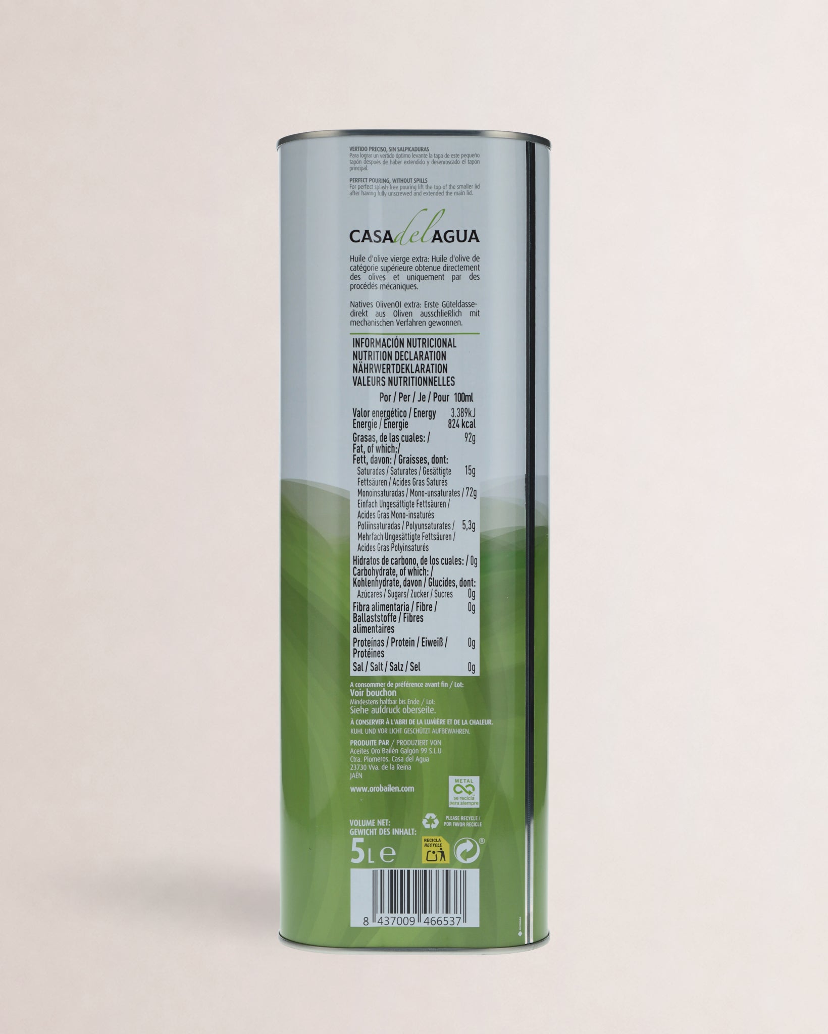 informacio nutricional aceite casa del agua