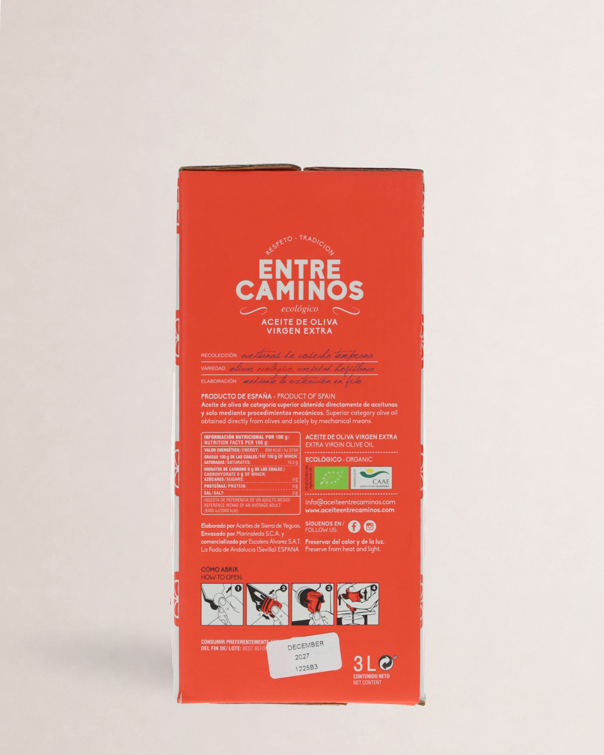 informacion nutricional aceite entre caminos