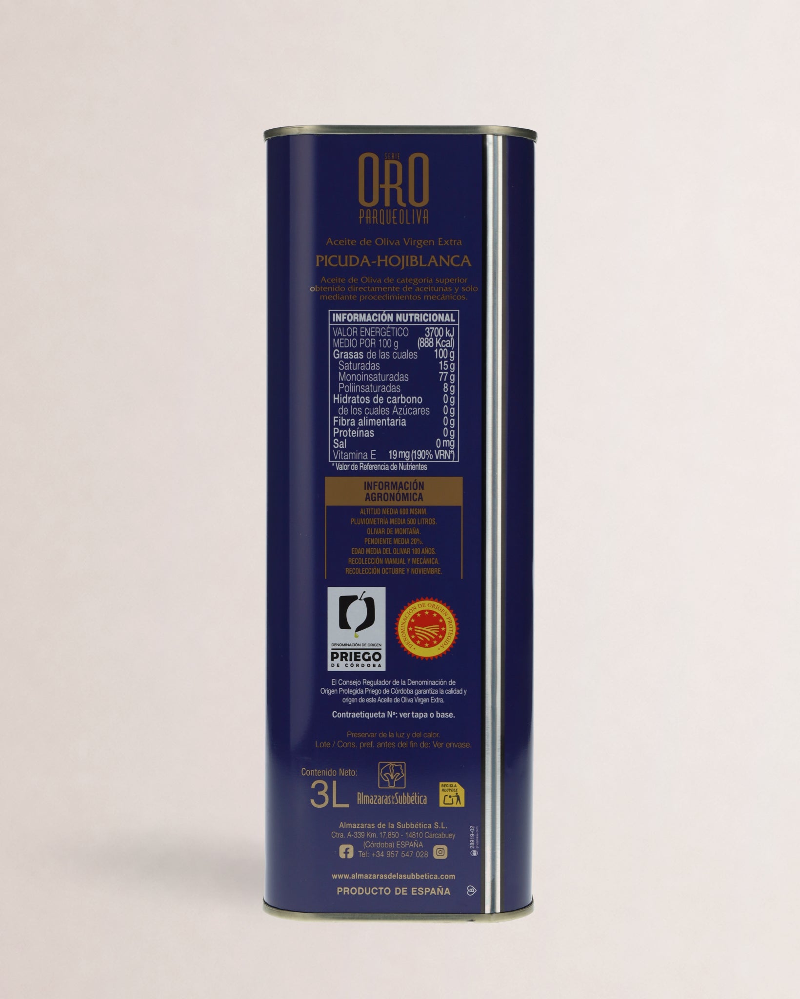 Parqueoliva Gold Series Olive Oil, 3-Liter Tin